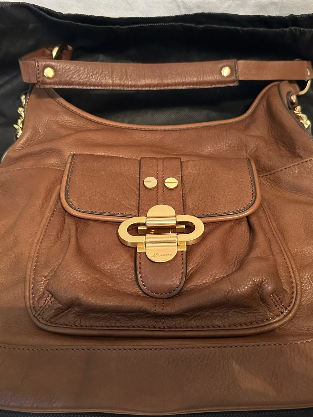 B Makowsky Brown Leather Shoulder Bag with Gold Hardware - Picture 5 of 8
